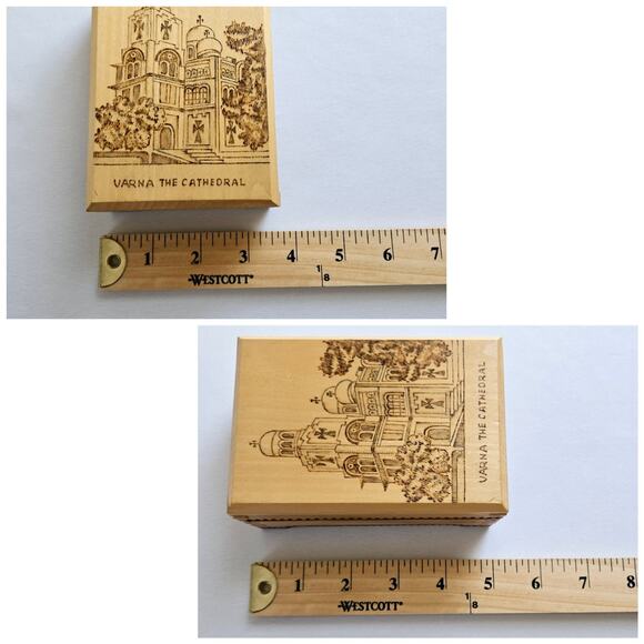 Vintage Wooden Trinket Box Varna Cathedral Handcarved Bohemian Keepsake Bulgaria - Picture 12 of 12